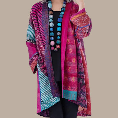 Luna - Farverig Patchwork Kimono med Teksturerede Lag
