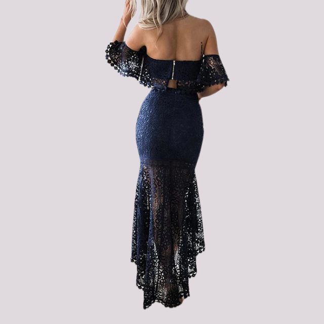 Alessandra - Todelt kjole med hæklet blonde, der ligger uden for skulderen