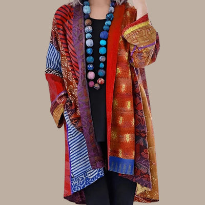 Luna - Farverig Patchwork Kimono med Teksturerede Lag