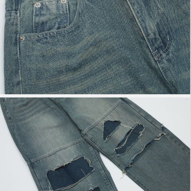Catalina - Rippede jeans med frynsede patchwork
