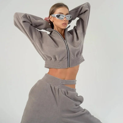 Mia - Cropped Zip Up hættetrøje med matchende joggers