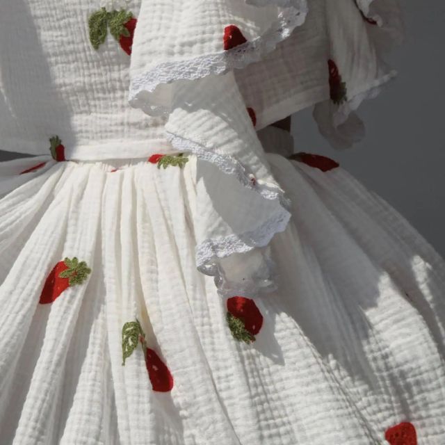 Liana - Sød kjole med pufærmer og blomsterbroderi