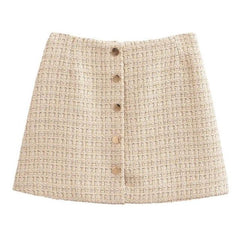 Liana - tweed-nederdel i A-linje med knaplukning