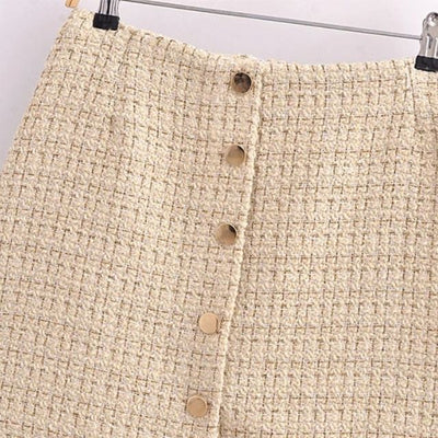 Liana - tweed-nederdel i A-linje med knaplukning