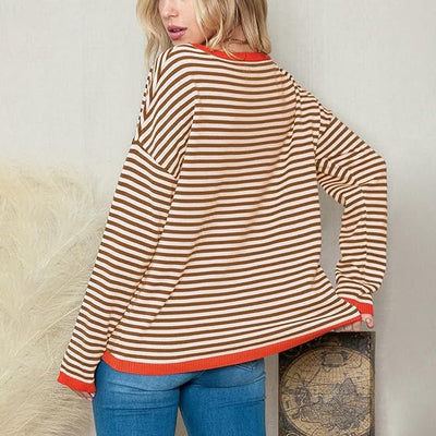 Nora - Stribet langærmet sweater med kontrastkant detalje
