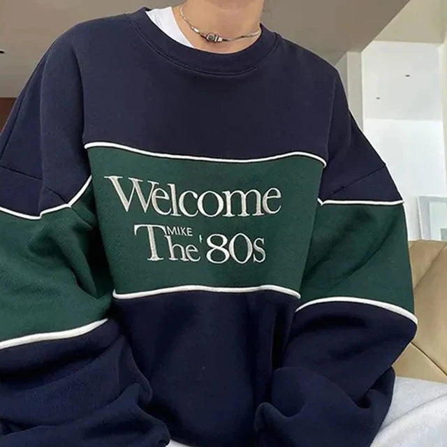Maxine - retro sweatshirt med "Welcome the 80s"-skrift