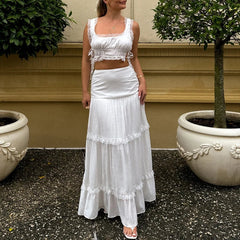Bianca - Boheme todelt kjole med flæser og crop top