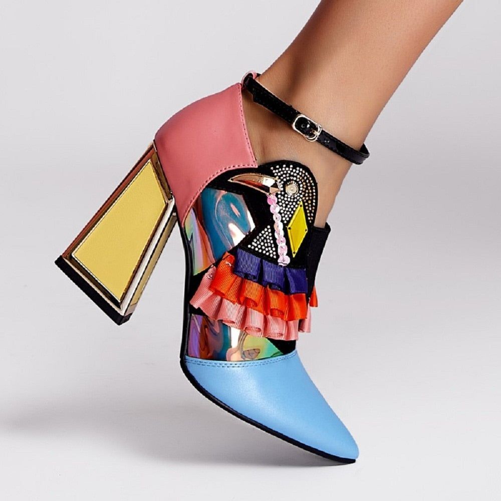Fiona - Farverige højhælede sandaler med pynt