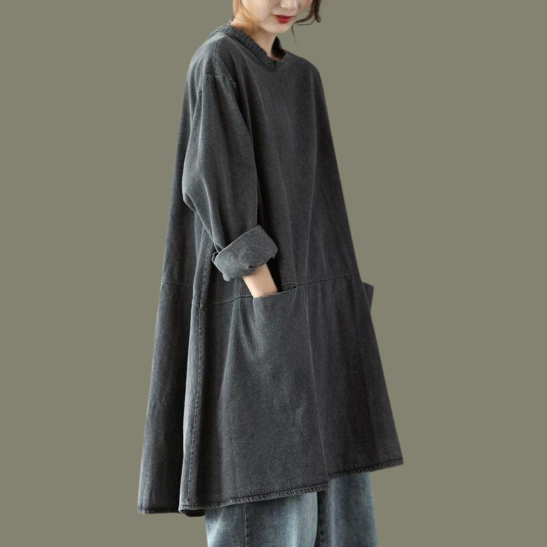 Sophia - Casual oversized tunika i trækul med lommer
